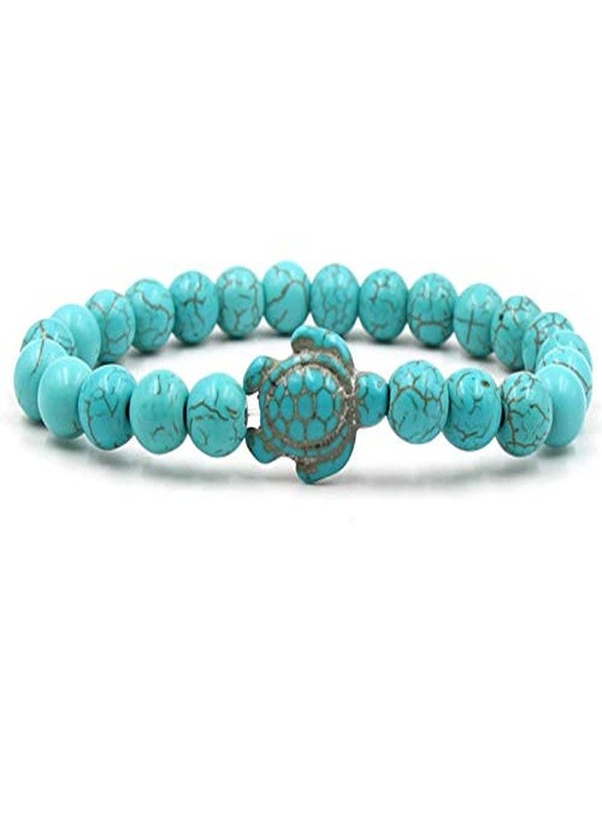 Soyzvteo 2Pcs Sea Turtles Beads Bracelet Elastic Natural Stone Stretch Bracelet Turquoise Turtle Bracelets Friendship Gifts for Women Men -Blue - Image 2